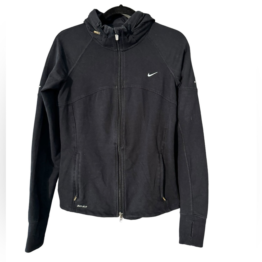 Nike Black Slim Fit Zip Up Thumbhole Hoodie Women’s Medium